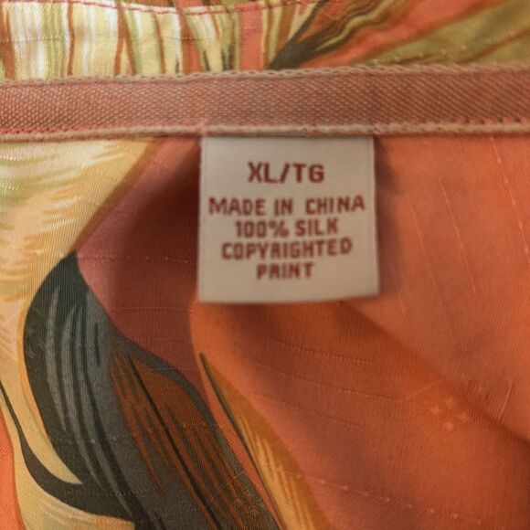 Tommy Bahama 100% Silk Hawaiian Shirt Orange Palm Tree Design Button Up Size XL - Picture 11 of 13